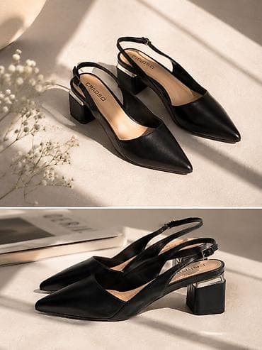 Кожаные slingback — чёрные туфли с открытой пяткой Элегантные