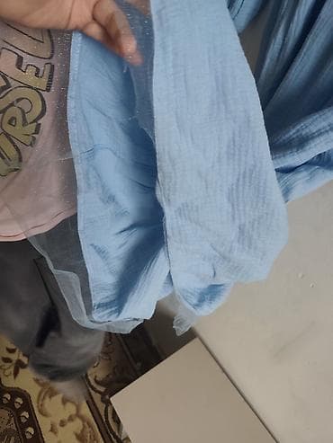 платье на пуговицах: Детское платье, цвет - Голубой, Б/у — 3