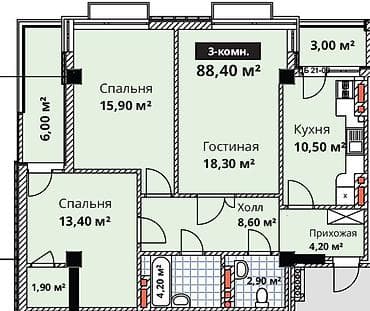 variant kg: 3 комнаты, 87 м², Элитка, 10 этаж, Готовая ПСО (под самоотделку) — 1