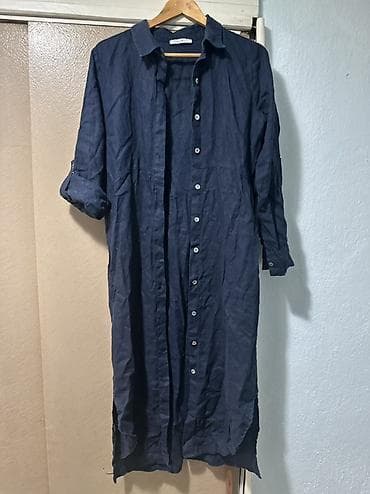 slim patch: Платье-рубашка темно-синего цвета - Длина миди, низ со скругленными — 2