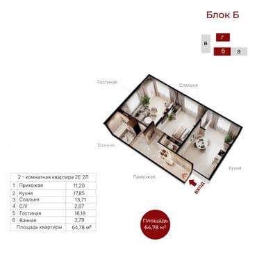 дом ош квартира: 3 комнаты, 65 м², 4 этаж, Дизайнерский ремонт — 2