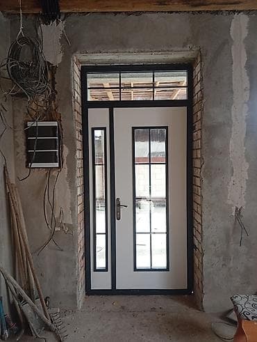 стеко: Двери для домов и квартир, Металлическая, Двухстворчатая, Кыргызстанская, Со стеклом, цвет - Серый — 3