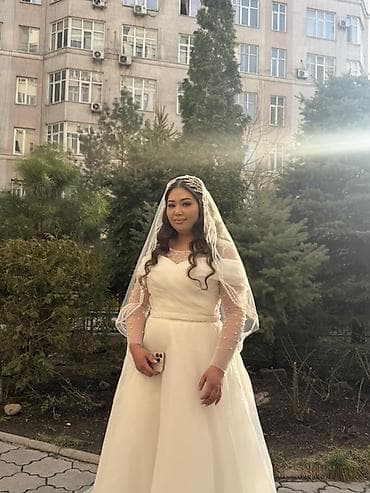 свадебные платья напрокат: Свадебное платье, M, С фатой, Шифон, А-силуэт, Турция, Пайетки, Новый — 2