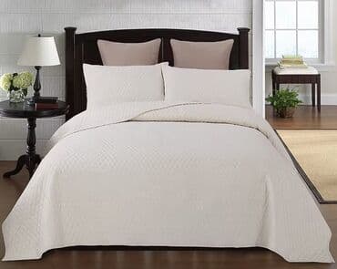 Наматрасники и топперы: Стеганое покрывало на кровать (набор) Размер: Queen size - — 1