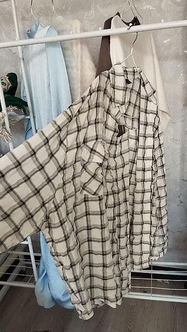 клетчатые штаны: Рубашка, Оверсайз, В клетку, Корея — 1