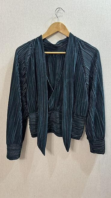 нарядная: Блузка, Вечерняя, Сатин, Однотонный, На запах — 2