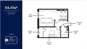 1 комната, 54 м², Элитка, 4 этаж, Евроремонт — 2