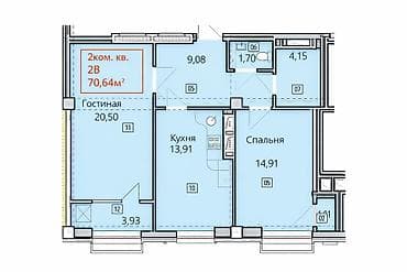2 комнаты, 71 м², Элитка, 12 этаж, ПСО (под самоотделку)