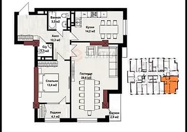 4: 2 комнаты, 79 м², 7 мкр Элитка, 15 этаж, ПСО (под самоотделку) — 3