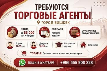 Вакансия: торговые агенты (г. Бишкек) - Доход от 55 000 сом + бонусы at lalafo.kg Вакансия: торговые агенты (г. Бишкек) - Доход от 55 000 сом + бонусы