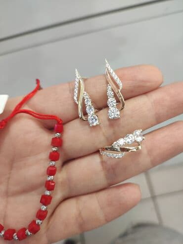 золотая лошадь цена: Серебро 925 напыление золото Серебряный Комплект+ браслет красный Нит — 4