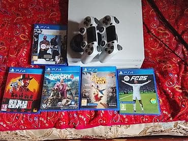 read dead redemption: Sony PlayStation 4 Slim (белая) + 2 беспроводных геймпада DualShock 4 — 1