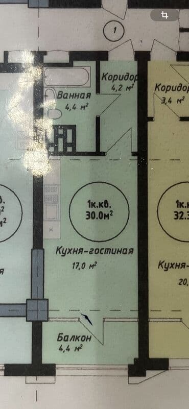 блок комнаты: Построен, Элитка, 1 комната, 30 м² — 4