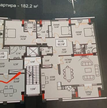 элитные дом: 3 комнаты, 128 м², Элитка, 4 этаж, ПСО (под самоотделку) — 4