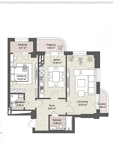 капстрой: 2 комнаты, 80 м², Элитка, 9 этаж, Готовая ПСО (под самоотделку) — 7