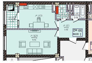 без ан: 1 комната, 50 м², Элитка, 6 этаж, Готовая ПСО (под самоотделку) — 1