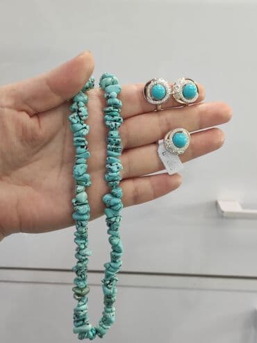 свадебные наборы ручной: Серебро 925 напыление золото Серебряный комплект Бирюза Размеры — 2