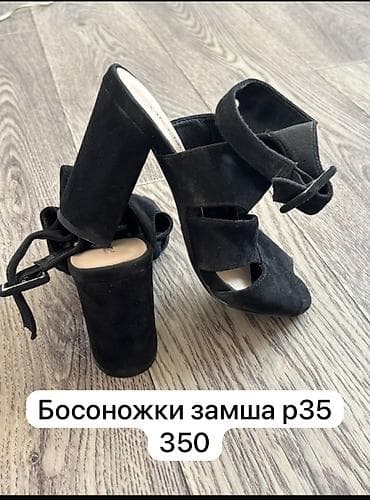 Женская обувь: Босоножки из замши, размер 35. Черные, на высоком устойчивом широком — 3