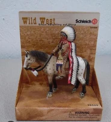 Спорт и хобби: Фигурка Schleich Wild West — «Sioux Häuptling auf Pferd» (арт. 70300) — 1