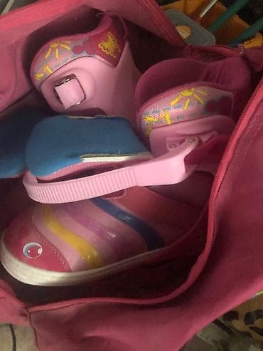 Кышкы спорт: Ролики для девочки с защитой(шлем,для локтей,кистей,коленей — 1