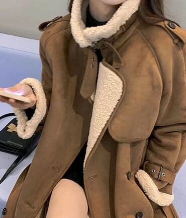 пальто корея: Дубленка, Корея, Длинная модель, S, M — 6