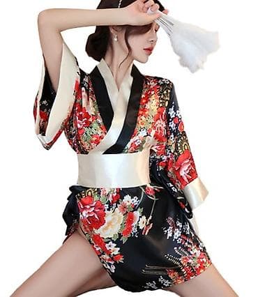 Ролевой костюм гейши халат, трусики и пояс с бантом ✔️есть в