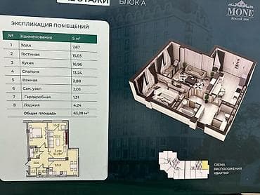 mega hous: 2 комнаты, 63 м², Элитка, 11 этаж, Готовая ПСО (под самоотделку) — 6