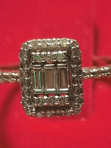 золото с бриллиантом: Бриллиантовый комплект, серьги и кольцо, белое золото 585 проба — 1