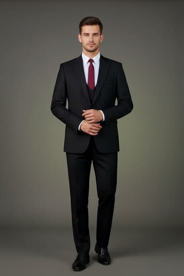 Классический мужской костюм-тройка в темно‑графитовом оттенке. Состав