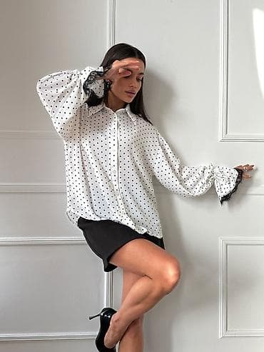 рубашка в клетку: Блузка, Классическая модель, В горох, С воланами — 3