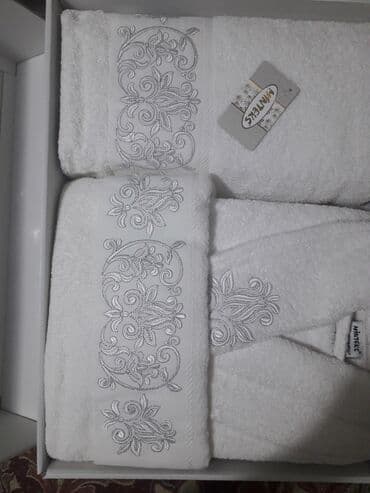 халаты для келинок: Красивый подарочный Турецкий набор, 100% хлопок. Длинный халат — 1