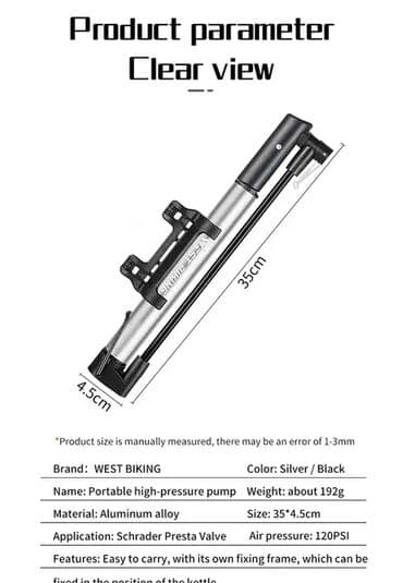 Велосипеды: Велосипедный насос West BIKING с креплением ✨ Алюминиевый корпус — 5