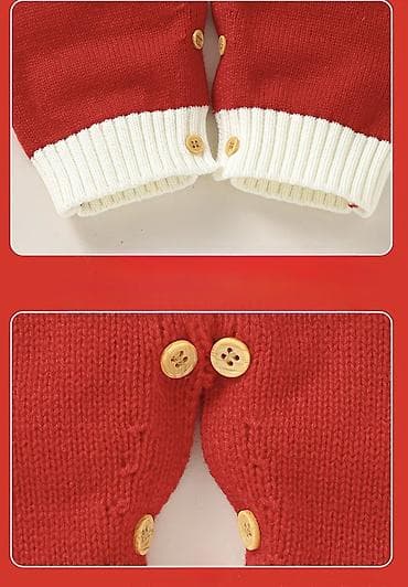 Жаш балдардын бут кийими: Детский новогодний вязаный костюм «Санта» - Комплект: комбинезон + — 6