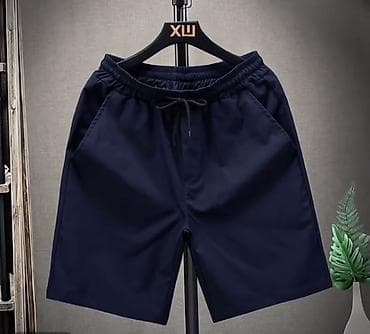 Мужские однотонные шорты до колена - Модели: темно‑синие, зеленые