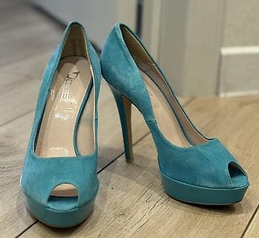 Бирюзовые женские туфли-лодочки с открытым мыском (peep toe) и