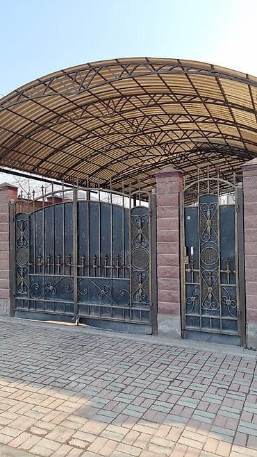 механизм для откатных ворот цена: Кованые ворота с калиткой и навесом - Комплект: двустворчатые — 1