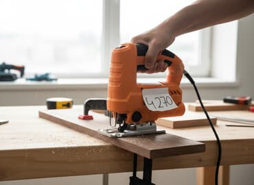Строительный магазин "Хозмаг": Аккумуляторный лобзик в оранжевом корпусе с питанием от литий-ионной