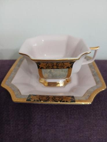 Чашка с блюдцем из фарфора, квадратная форма. - Материал: тонкий