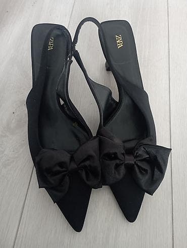 Туфли: Туфли-слинги ZARA, черные. - Модель: острый нос, открытая пяточная — 2