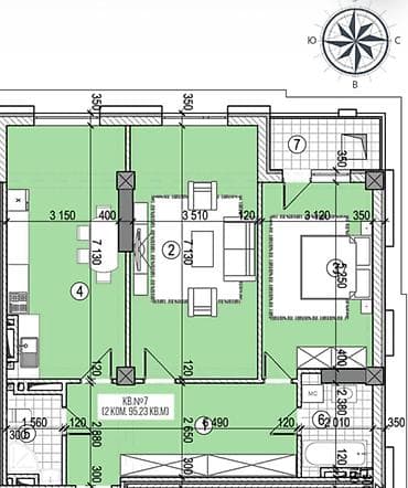 prime park: 2 комнаты, 96 м², Элитка, 6 этаж, Готовая ПСО (под самоотделку) — 3