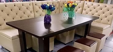 кожаный кухонный уголок: Кухонный стол и стул, цвет - Коричневый — 1