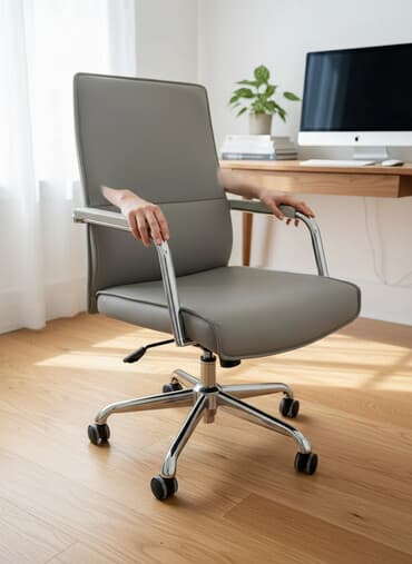 кресло для офис: Офисное кресло, С колесиками, цвет - Серый, Экокожа — 2