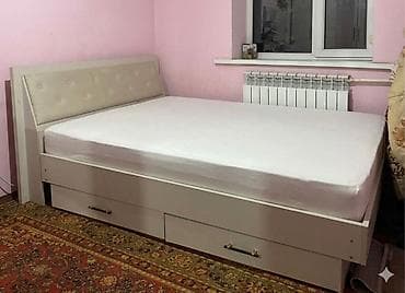 Спальный гарнитур, Б/у, Двуспальная кровать, Кыргызстан, ДСП, Самовывоз, цвет - Бежевый