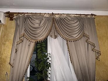 Текстиль: Шторалар комплекти, Сатин, Ламберкону менен, Даяр буюм, Конок бөлмөсү үчун — 1