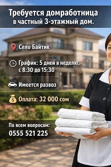 Требуется Домработница, График: Пятидневка, Неполный рабочий день, Оплата: Еженедельно