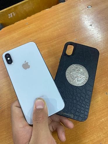 IPhone X, 64 ГБ, Серебристый, Чехол, 100 %