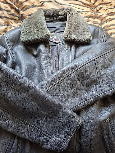 кожаные куртки: Мужская кожаная куртка с мехом (бренд AM JI), размер XXL. на 52-54 — 3