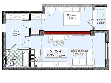 2 комнаты, 61 м², Элитка, 10 этаж, ПСО (под самоотделку) — 2