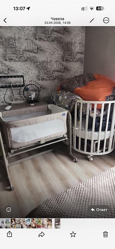 Балдар эмереги: Балдар үчүн кошумча коюлган керебет, Дөңгөлөктүү, түсү - Саргыч боз — 1