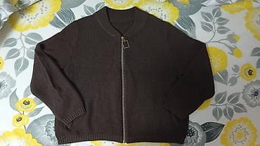 вязанный: Кардиган на молнии, женский/унисекс - Цвет: темно-коричневый - Фасон — 2